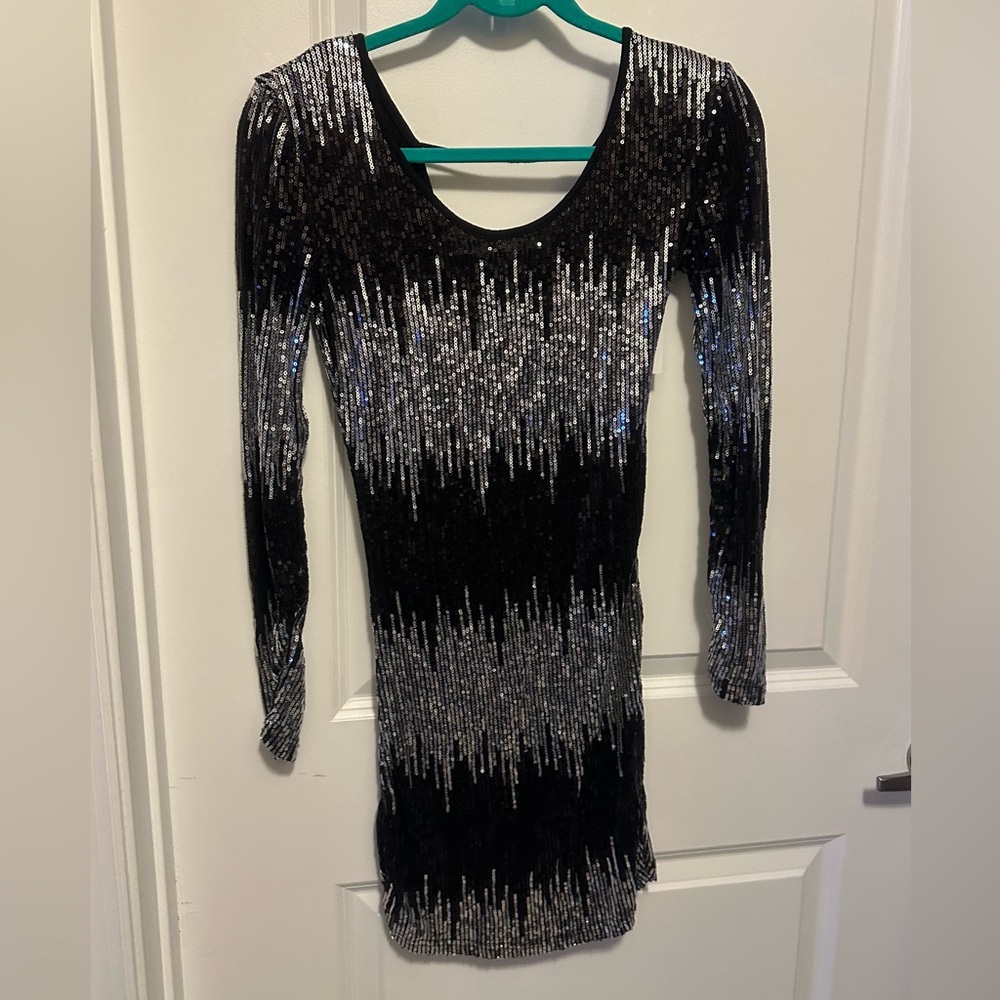 NWT Babe Society sequin long sleeve dress.,low back